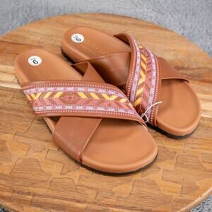 $280 JOHNNY WAS LEATHER ALESSI SANDAL RED SLIDE EMBROIDERED 36 US 6